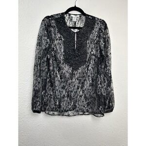 WD Platinum Womens Sz 10 Blouse Top Floral Long Sleeve Lace Shirt Sheer Coquette